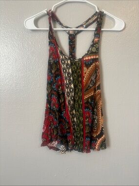 Racerback Floral Patchwork Tank Top in Multicolor